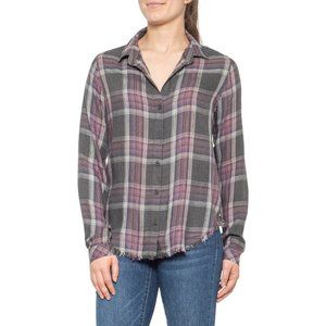 Cloth & Stone Charcoal Plaid Frayed Hem Shirt S